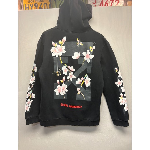 Off-White Global Warming Hoodie Men's Black Cherry Blossom Virgil Abloh 2XL - Picture 2 of 11